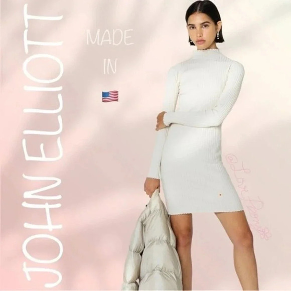 JOHN ELLIOTT GINZA RIb Long Sleeve Mock Mini Dress in Feather - Picture 1 of 15